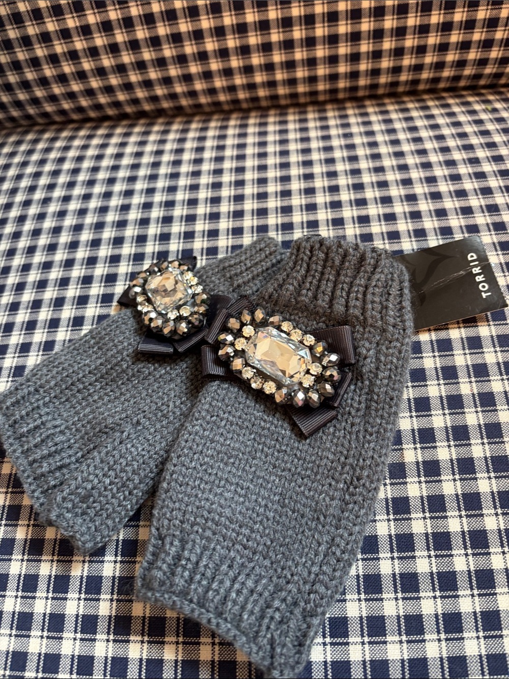 torrid gray jeweled knit fingerless mitts